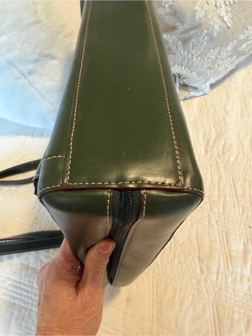 Lodis Audrey Forest Green Leather Laptop Tote with Scarf 14x13 - Picture 5 of 13
